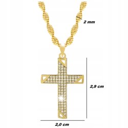 ZŁOTY ŁAŃCUSZEK SINGAPUR SKRĘCANY + ZAWIESZKA KRZYŻYK 18K + DEDYKACJA 50CM