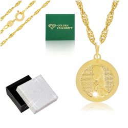 ZŁOTY ŁAŃCUSZEK SINGAPUR WŁOSKI + MEDALIK MATKA BOSKA 18K + DEDYKACJA 45CM