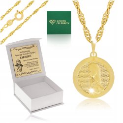 ZŁOTY ŁAŃCUSZEK KOMUNIJNY + MEDALIK MATKA BOSKA 18K +GRAWER NA CHRZEST 45CM