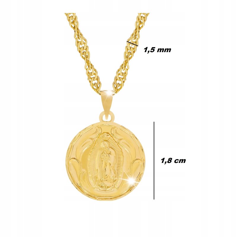 ZŁOTY ŁAŃCUSZEK KOMUNIJNY + MEDALIK MATKA BOSKA 18K +GRAWER NA CHRZEST 45CM