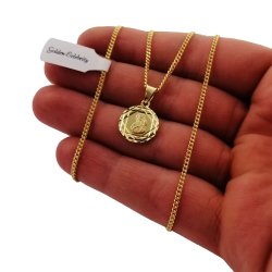 DAMSKI ZŁOTY ŁAŃCUSZEK + MEDALIK MATKA BOSKA 925/585 14K + DEDYKACJA GRATIS
