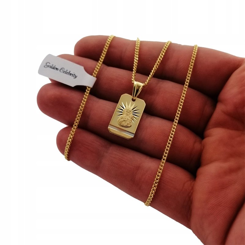DAMSKI ZŁOTY ŁAŃCUSZEK + MEDALIK MATKA BOSKA 925/585 14K + DEDYKACJA GRATIS