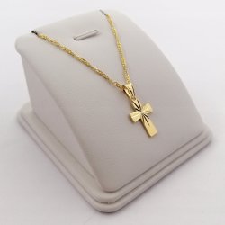 ZŁOTY DAMSKI ŁAŃCUSZEK SINGAPUR + ZAWIESZKA KRZYŻYK PR. 925 14K + DEDYKACJA