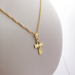 ZŁOTY DAMSKI ŁAŃCUSZEK SINGAPUR + ZAWIESZKA KRZYŻYK PR. 925 14K + DEDYKACJA