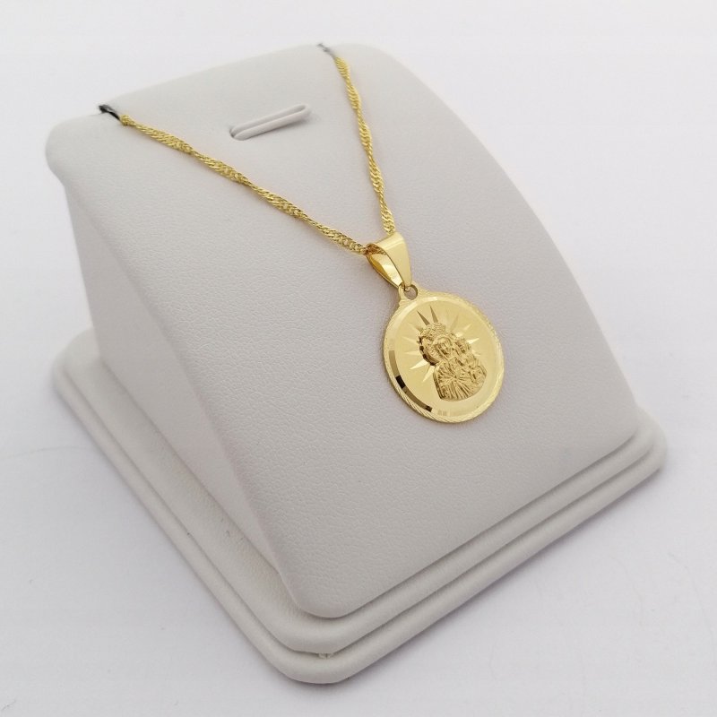 ZŁOTY ŁAŃCUSZEK DAMSKI NASZYJNIK + MEDALIK PR 925/585 MATKA BOSKA DEDYKACJA