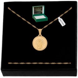 ZŁOTY ŁAŃCUSZEK DAMSKI NASZYJNIK Z MEDALIKIEM + DEDYKACJA SREBRO PR 925/585
