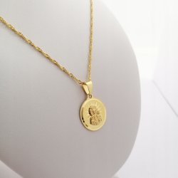 ZŁOTY ŁAŃCUSZEK DAMSKI NASZYJNIK Z MEDALIKIEM + DEDYKACJA SREBRO PR 925/585