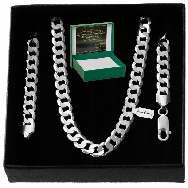 SREBRNY GRUBY ŁAŃCUSZEK PANCERKA 925 DIAMENTOWANA 7,5 MM + GRATISY + GRAWER