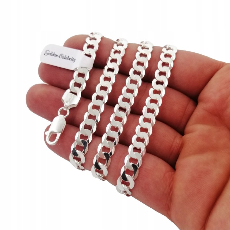 SREBRNY GRUBY ŁAŃCUSZEK PANCERKA 925 DIAMENTOWANA 7,5 MM + GRATISY + GRAWER