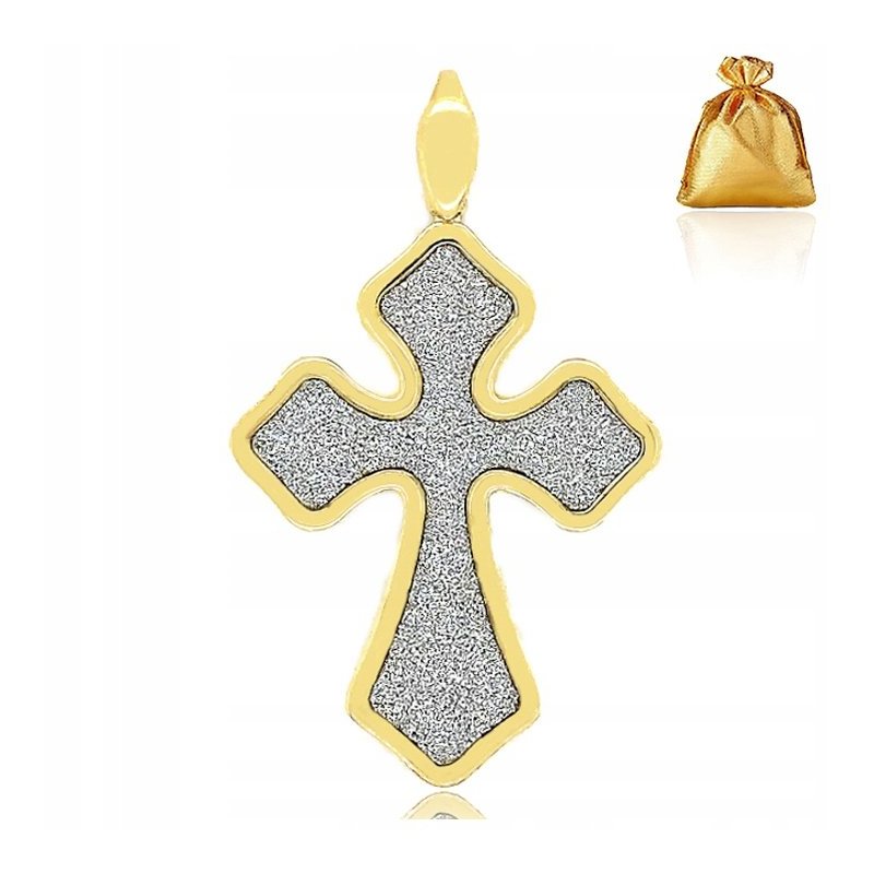 SREBRNY MĘSKI POZŁACANY KRZYŻYK ZAWIESZKA KRZYŻ+GLITTER SREBRO 925 PREZENT