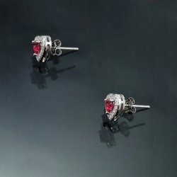 SREBRNE KOLCZYKI DAMSKIE PR.925 CZERWONE SERCA Z CYRKONIAMI + GRAWER GRATIS