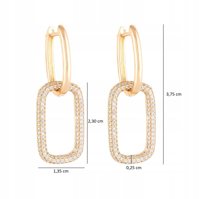 ELEGANCKIE ZŁOTE KOLCZYKI DAMSKIE Z CYRKONIAMI WISZĄCE / DŁUGIE STAL 18K