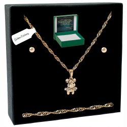 ZŁOTY KOMPLET BIŻUTERII STAL CHIRURGICZNA MIŚ Z CYRKONIAMI + KOLCZYKI 50 CM
