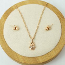 ZŁOTY KOMPLET BIŻUTERII STAL CHIRURGICZNA MIŚ Z CYRKONIAMI + KOLCZYKI 50 CM