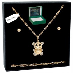 ZŁOTY KOMPLET BIŻUTERII STAL CHIRURGICZNA MISIEK Z CYRKONIAMI+KOLCZYKI 60cm