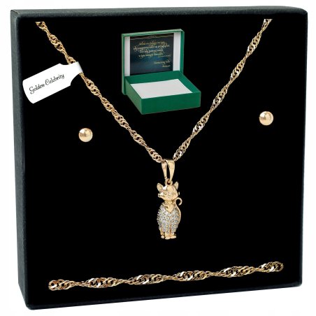 ZŁOTY KOMPLET BIŻUTERII STAL CHIRURGICZNA LISEK Z CYRKONIAMI+KOLCZYKI 60 CM
