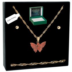 ZŁOTY KOMPLET BIŻUTERII 18K STAL CHIRURGICZNA MOTYL Z CYRKONIAMI + KOLCZYKI