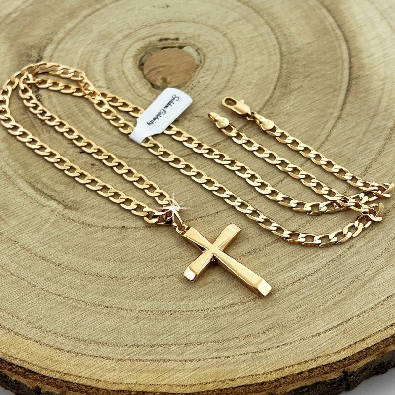 ZŁOTY ŁAŃCUSZEK MĘSKI PANCERKA+KRZYŻYK 18K 55CM PREZENT DLA NIEGO + GRATISY