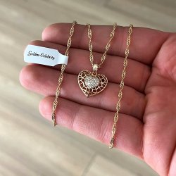 ZŁOTY NASZYJNIK SERCE AŻUROWE 18K PREZENT NA URODZINY DLA MAMY BABCI CÓRKI