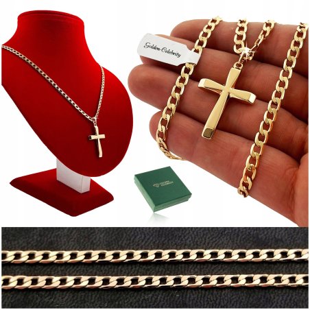 ZŁOTY ŁAŃCUSZEK MĘSKI PANCERKA+KRZYŻYK 18K 50CM PREZENT DLA NIEGO + GRATISY