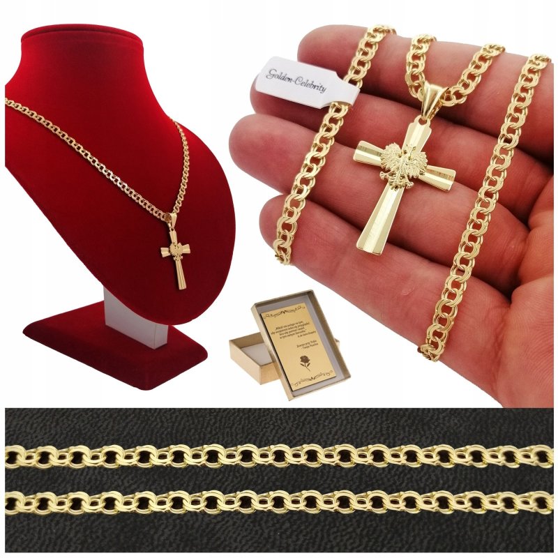 MĘSKI ZŁOTY ŁAŃCUSZEK+KRZYŻYK ORZEŁ GRAWER GRATIS / BIZUTERIA PATRIOTYCZNA