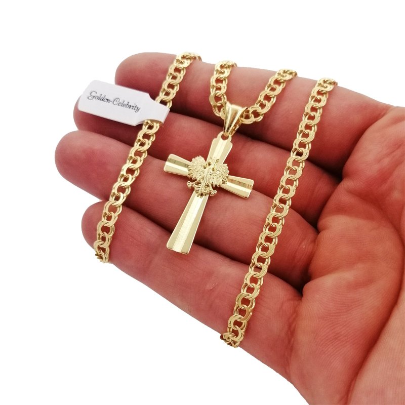 MĘSKI ZŁOTY ŁAŃCUSZEK+KRZYŻYK ORZEŁ GRAWER GRATIS / BIZUTERIA PATRIOTYCZNA
