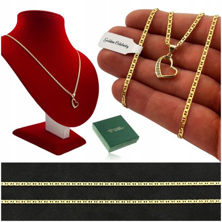 ZŁOTY ŁAŃCUSZEK GUCCI + SERCE SREBRO 925/585 PREZENT DLA ŻONY MAMY CÓRKI