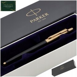 ELEGANCKI ZŁOTY DŁUGOPIS PARKER CZARNY 24 KARATY + CERTYFIKAT NA PREZENT