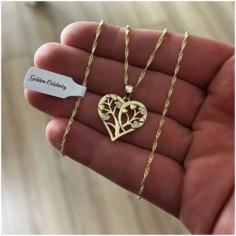 ZŁOTY ŁAŃCUSZEK Z SERDUSZKIEM SREBRO 925/585 PREZENT + PUDEŁKO Z GRAWEREM