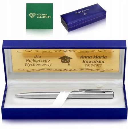 SREBRNY DŁUGOPIS WATERMAN STAL + PUDEŁKO Z GRAWEREM NA PREZNT + GRATIS