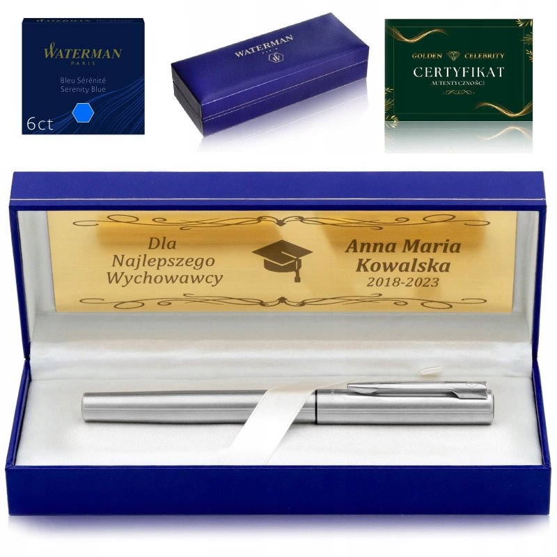 SREBRNE PIÓRO WIECZNE WATERMAN STAL + PUDEŁKO Z GRAWEREM NA PREZNT + GRATIS