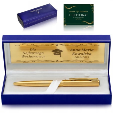LUKSUSOWY ZŁOTY DŁUGOPIS WATERMAN 24K+PUDEŁKO Z GRAWEREM+CERTYFIKAT PREZENT