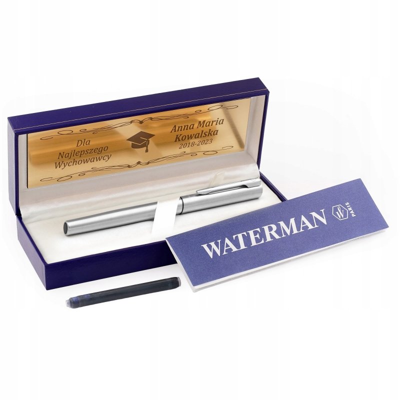 SREBRNE PIÓRO WIECZNE WATERMAN STAL + PUDEŁKO Z GRAWEREM NA PREZNT + GRATIS