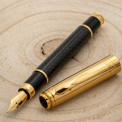 ELEGANCKIE PIÓRO WIECZNE CZARNE + CARBON + 24K ZŁOTO CERTYFIKAT / GRAWER