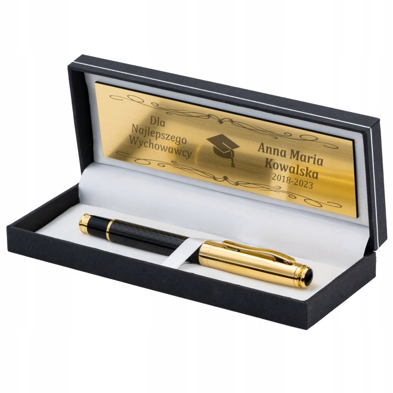 ELEGANCKIE PIÓRO WIECZNE CZARNE + CARBON + 24K ZŁOTO CERTYFIKAT / GRAWER