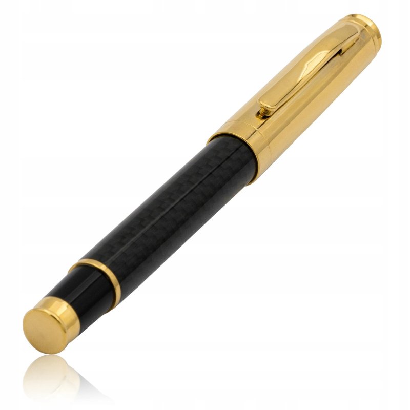 ELEGANCKIE PIÓRO WIECZNE CZARNE + CARBON + 24K ZŁOTO CERTYFIKAT / GRAWER