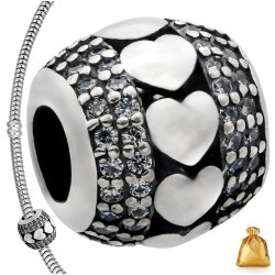 SREBRNA ZAWIESZKA CHARMS KORALIK SERCA Z CYRKONIAMI SREBRO PR. 925 + GRATIS