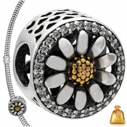 SREBRNA ZAWIESZKA CHARMS KORALIK KWIATEK CYRKONIAMI SREBRO PR. 925 + GRATIS