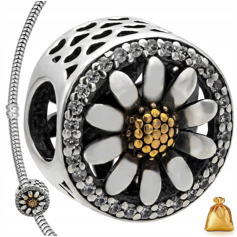SREBRNA ZAWIESZKA CHARMS KORALIK KWIATEK CYRKONIAMI SREBRO PR. 925 + GRATIS
