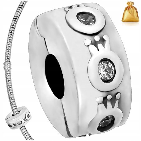 SREBRNA ZAWIESZKA CHARMS KORALIK KORONY CYRKONIAMI SREBRO 925 + GRATIS