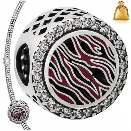SREBRNA ZAWIESZKA CHARMS KORALIK Z CYRKONIAMI SREBRO 925 RODOWANE + GRATIS