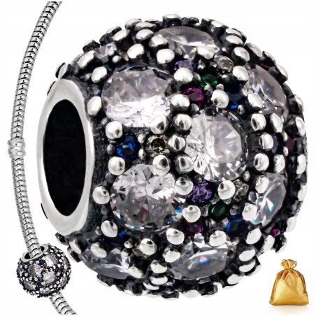 SREBRNA ZAWIESZKA CHARMS KORALIK Z KOLOROWYMI CYRKONIAMI SREBRO 925+GRATIS