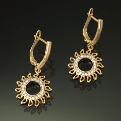 ELEGANCKIE ZŁOTE KOLCZYKI WISZĄCE KOŁA Z CYRKONIAMI 18K STAL CHIRURGICZNA