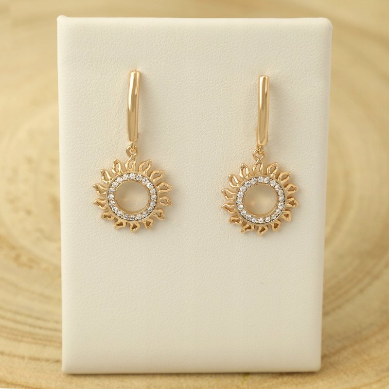 ELEGANCKIE ZŁOTE KOLCZYKI WISZĄCE KOŁA Z CYRKONIAMI 18K STAL CHIRURGICZNA