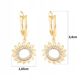 ELEGANCKIE ZŁOTE KOLCZYKI WISZĄCE KOŁA Z CYRKONIAMI 18K STAL CHIRURGICZNA