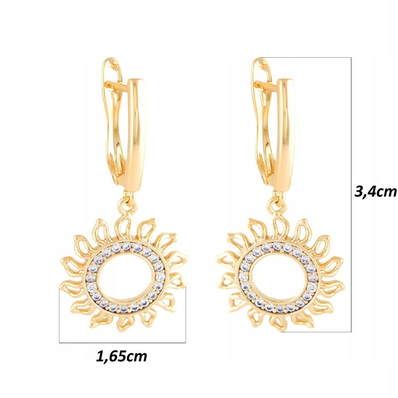 ELEGANCKIE ZŁOTE KOLCZYKI WISZĄCE KOŁA Z CYRKONIAMI 18K STAL CHIRURGICZNA