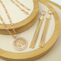 PIĘKNY ZŁOTY ŁAŃCUSZEK SINGAPUR + ZAWIESZKA KOLCZYKI STAL CHIRURGICZNA 18K