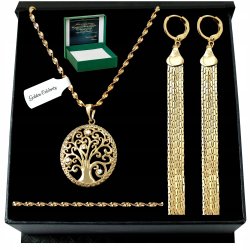 ZŁOTA BIŻUTERIA ZE STALI CHIRURIGCZNEJ NASZYJNIK + KOLCZYKI + ZAWIESZKA 18K