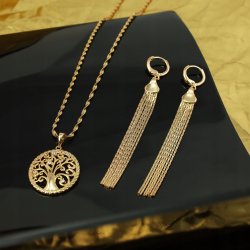 ZŁOTA BIŻUTERIA ZE STALI CHIRURIGCZNEJ NASZYJNIK + KOLCZYKI + ZAWIESZKA 18K