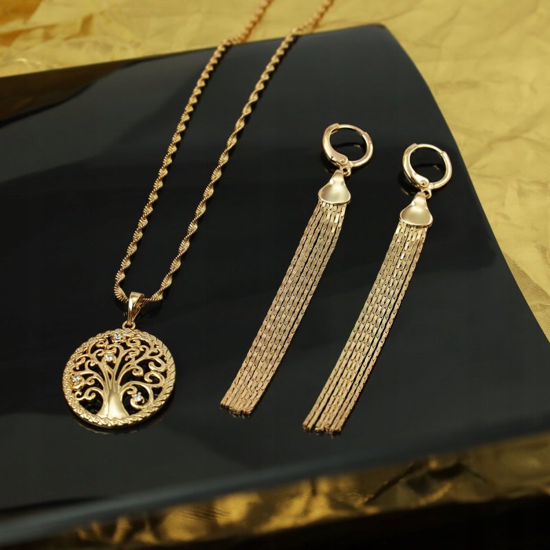 ZŁOTA BIŻUTERIA ZE STALI CHIRURIGCZNEJ NASZYJNIK + KOLCZYKI + ZAWIESZKA 18K